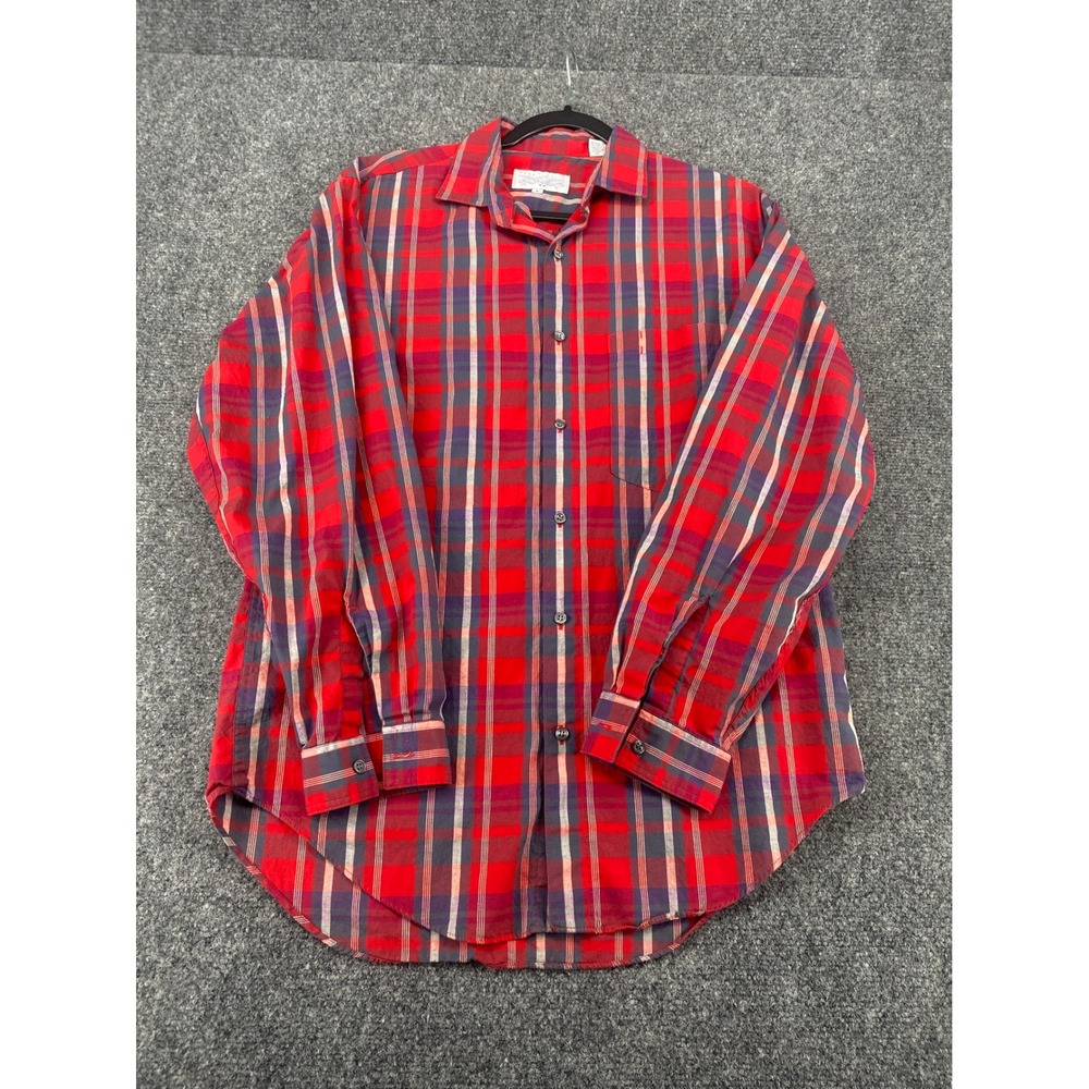 Perry Ellis America Plaid Button Down Shirt Mens Medium Red Blue Long Sleeve M